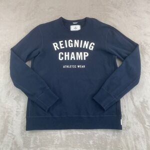 Reigning Champ Center Logo Sweatshirt Men Medium Navy Terry Cloth Crew NWOT